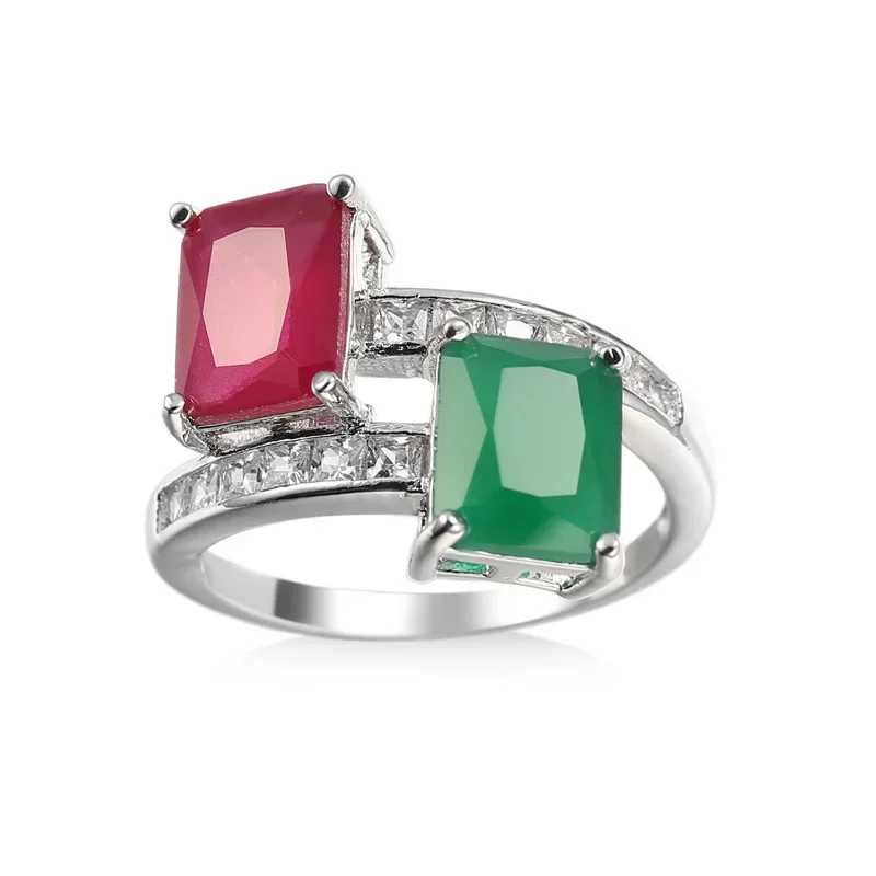 Najwyższa jakość S925 Sterling Plata Created Green Red Zircon Pierścionki na palce Elegancka biżuteria marki CZ Austriacki kryształ dla kobiet Prezent