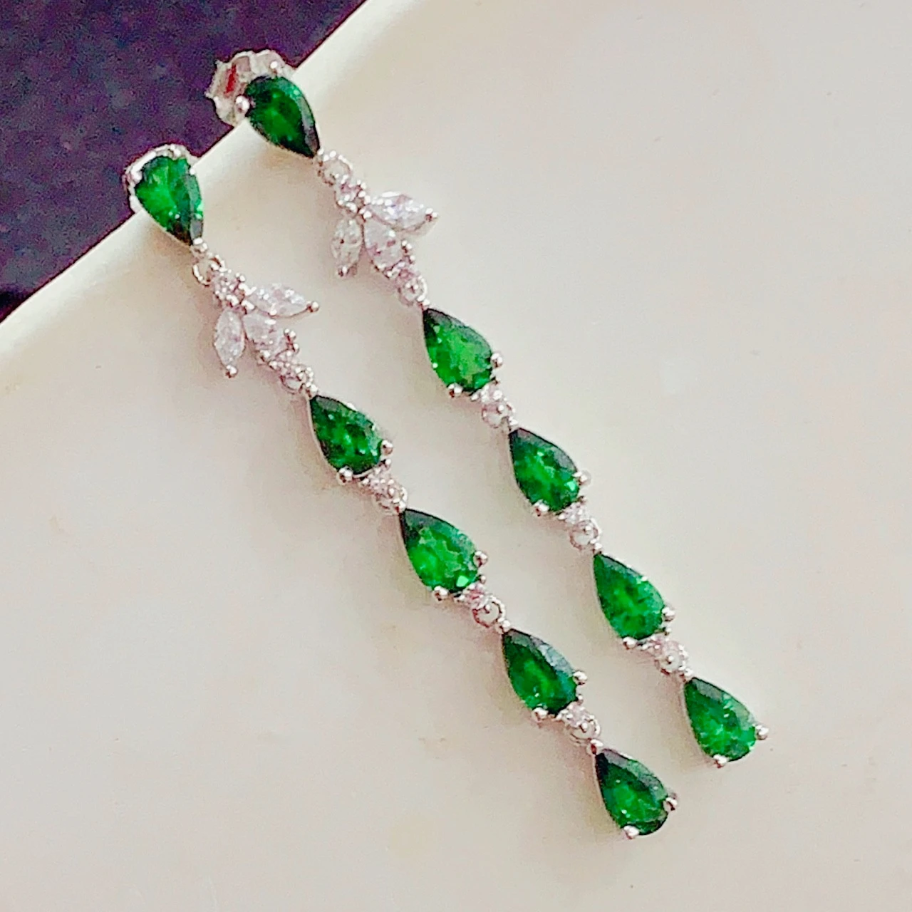 Natural Green Diopside 925 Silver Earrings with Certificate Sequential Pear Gem Office Daily Wear Versatile Jewelry for Ladies