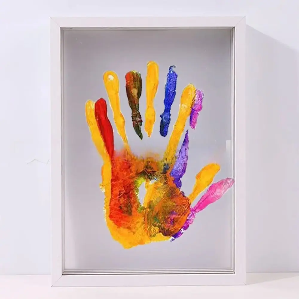Wooden Frame Handprint Photo Frame Kit with 6 Paints Pen Eraser Paintbrush Keepsake Family Handprint Photo Frame DIY