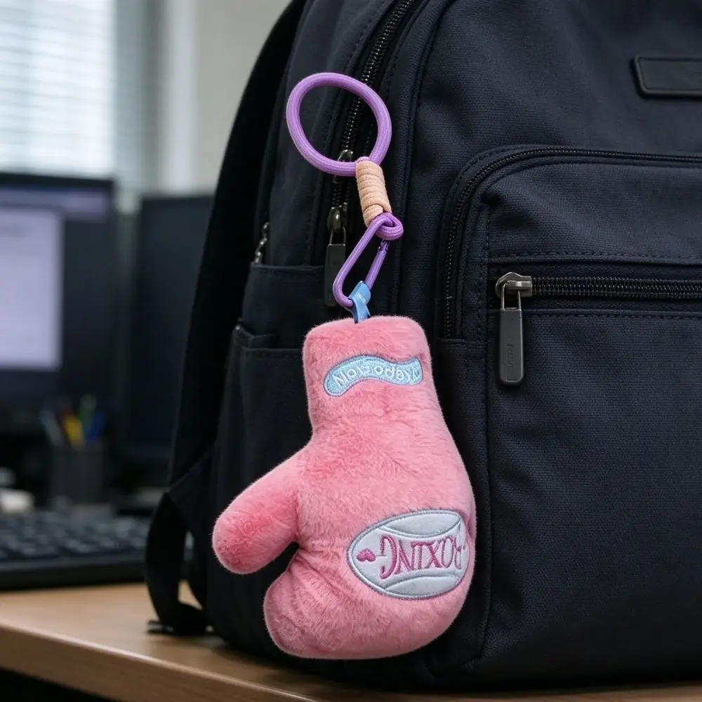 Backpack Pendant Boxing Gloves Keychain Stuffed Doll Sports Theme Fitness Plush Keychain Soft Cute Pink Plush Boxing Pendant