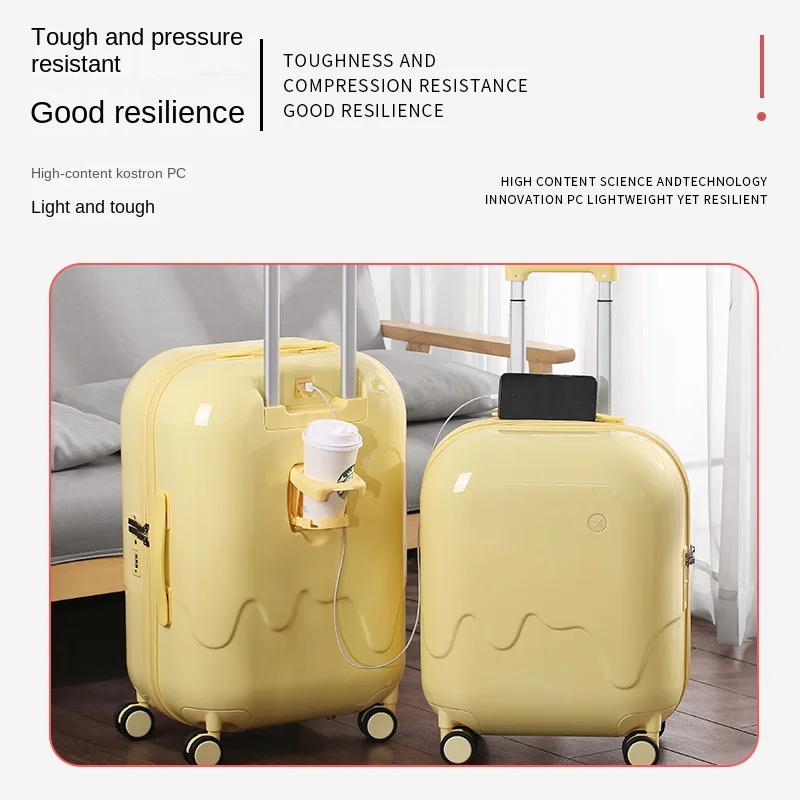 Ice Cream Bubble Luggage Women\'s Lightweight Mute Universal Wheel Trolley Case Solid Suitcase 20Inch Boarding Password Suitcase