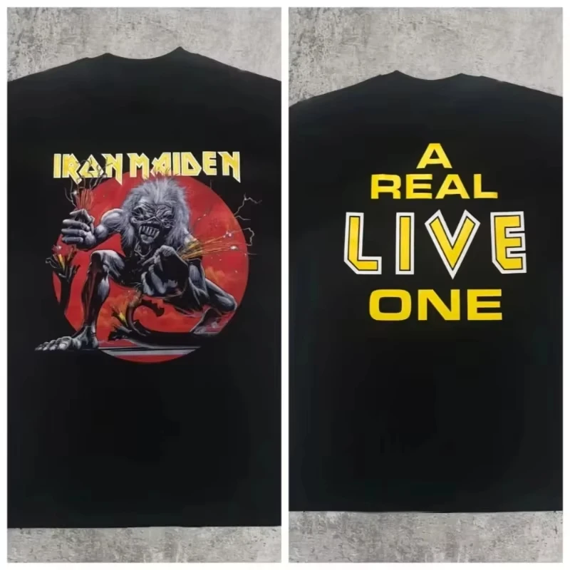 

Metallica T-Shirt Iron Maiden A Real Live One Heaven Can Wait Modern Retro Style Tshirt Women American Rock Short Sleeve