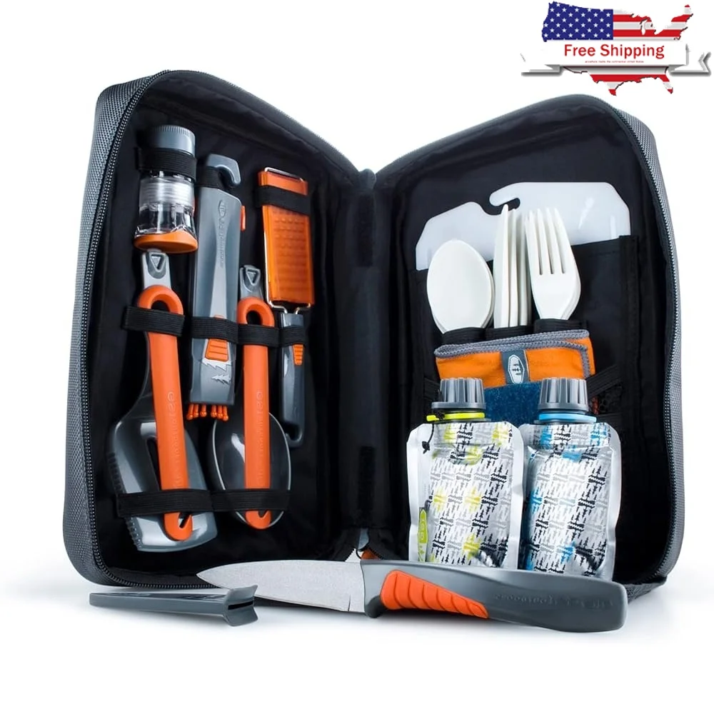 

24 Piece Camping Cooking Set 4 People Portable Utensils Cutlery Dining Gear Outdoor Adventure Food Prep Cleaning Tools