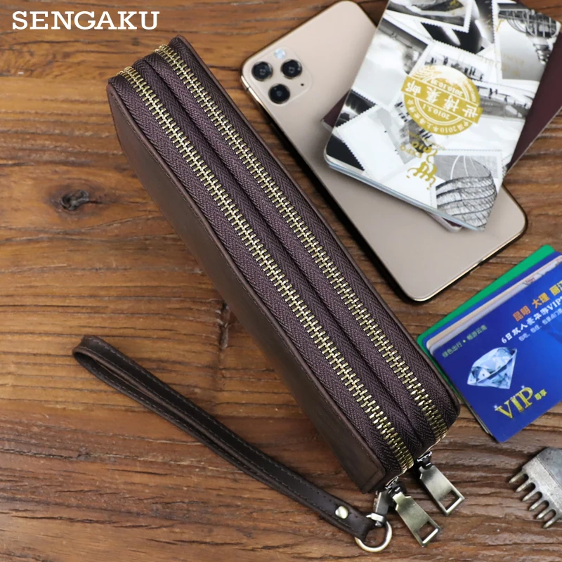 

Сумка-клатч Crazy Horse из воловьей кожи, длинные кошельки большой емкости, карман для телефона, карман для карт, сумка из натуральной кожи, мужская сумка на молнии