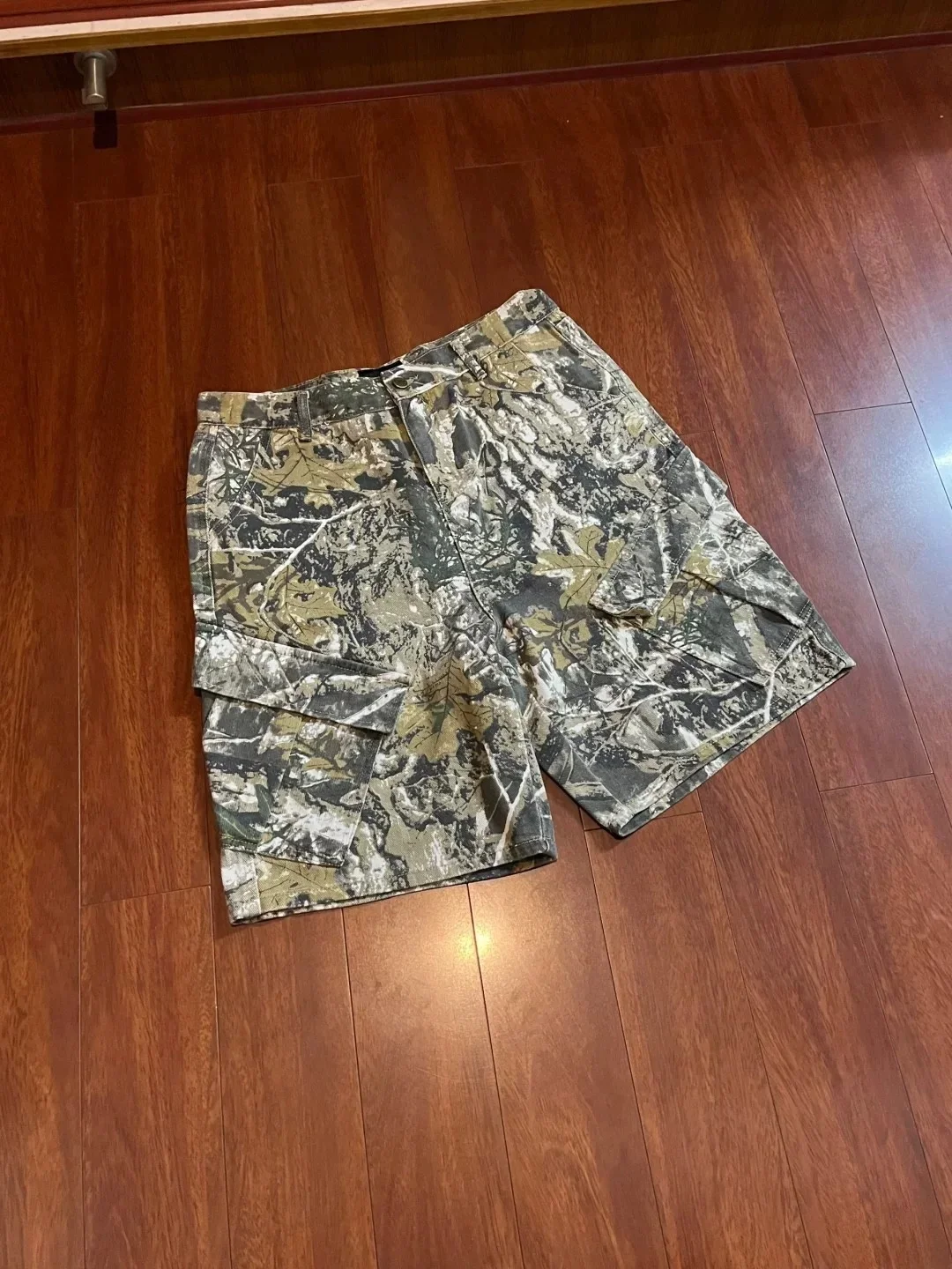 

American Sle Vintage Rusted Branch Camouflage Workwear orts Men Summer Cleanfit Loose above Knee Trendy Straight Leg Pants
