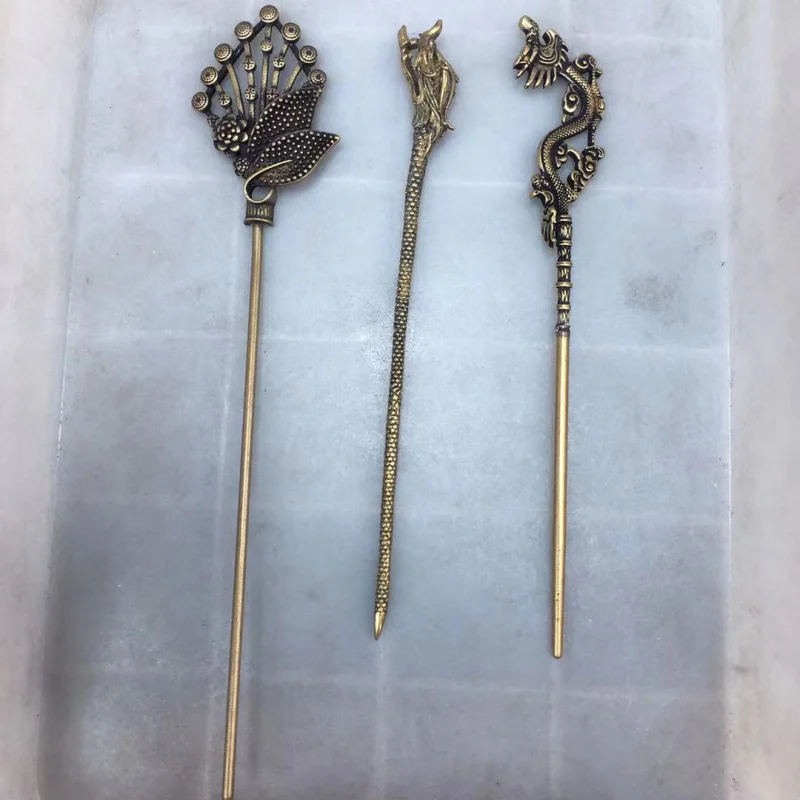 ในสต็อกโบราณเงินทิเบต Dragon HEAD Hairpin สไตล์ทิเบต Simple Silver Hairpin สไตล์ทิเบตชาติพันธุ์ WIND Blossom ความมั่งคั่ง