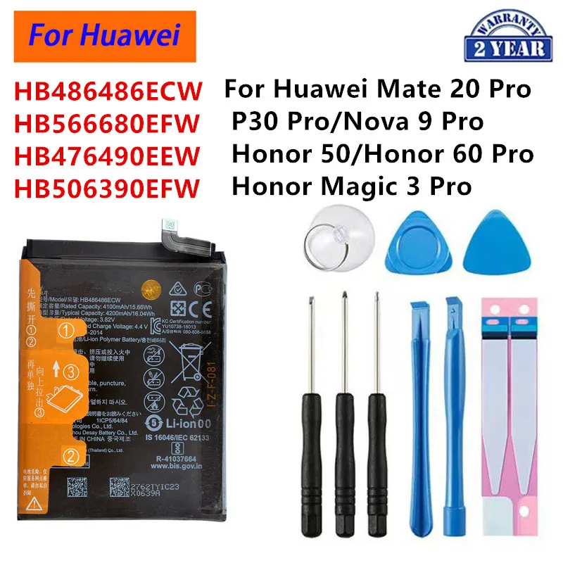 Baterai HB486486ECW HB506390EFW HB476490EEW HB566680EFW Untuk Huawei P30 Pro/ Mate 20 Pro/ Honor 50 60 Pro/Magic 3 Pro