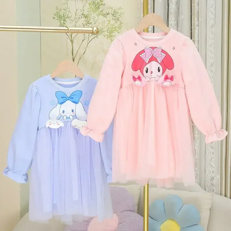 

My Melody Anime Kawaii Fashion Children Long Sleeve Hoodie Spring Autumn Cute Sanrio Ins Cinnamoroll Shirt Dress Gifts for Kids