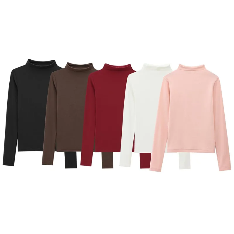 

Women's Top 2025 Autumn New Style Solid Color Long Sleeve Turtleneck Simple Basic T-Shirt Casual Fashion Versatile