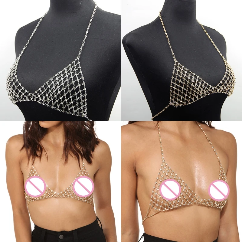 652D Vacation Leisure Nightclub Chest Chain Body Bikini  Artificial Diamond Crystal Bra Chain Top  Bra Chain