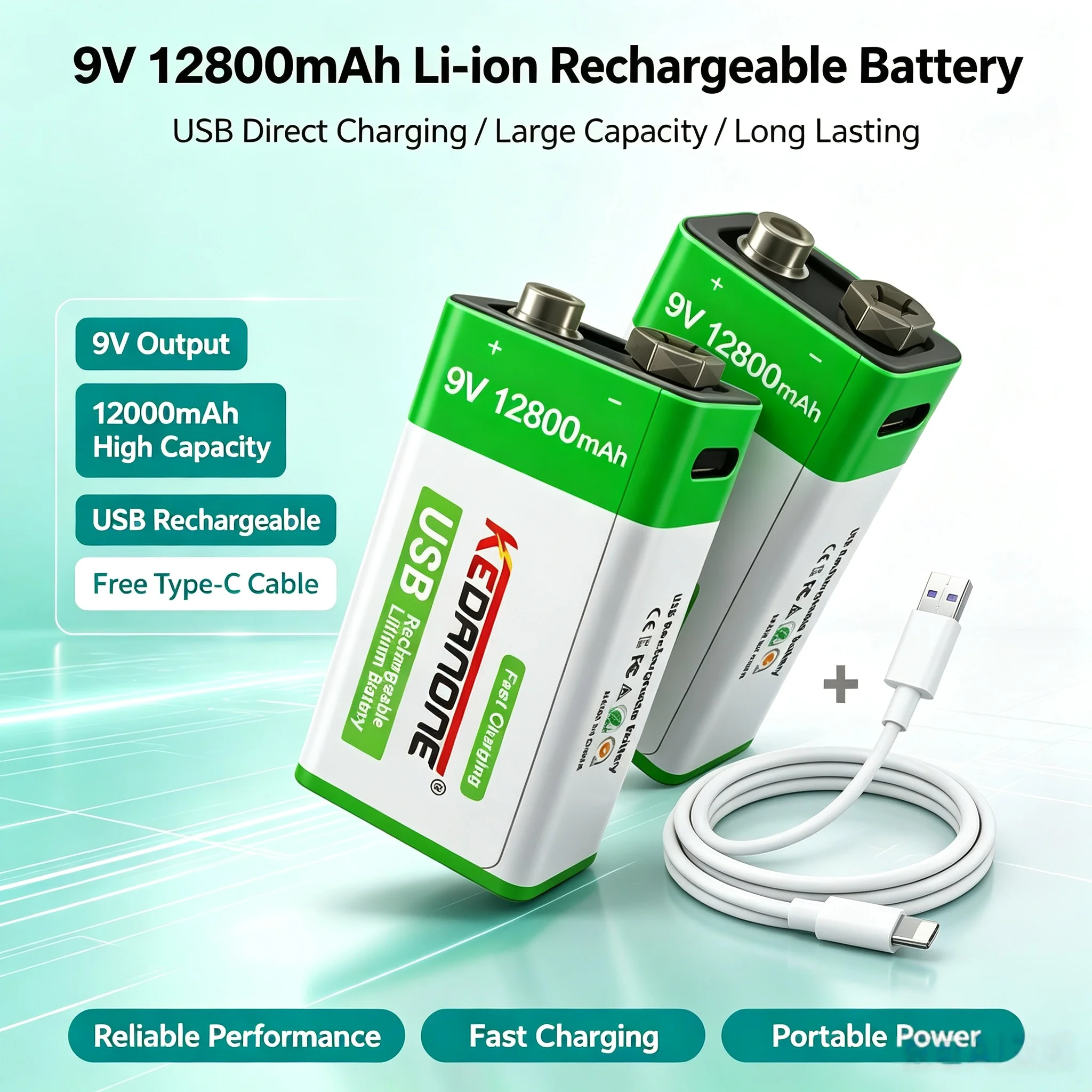 #9V 12800mAh Li-ion Rechargeable Battery Micro USB Batteries 9V Lithium for Multimeter Microphone Toy Remote Control KTV Use