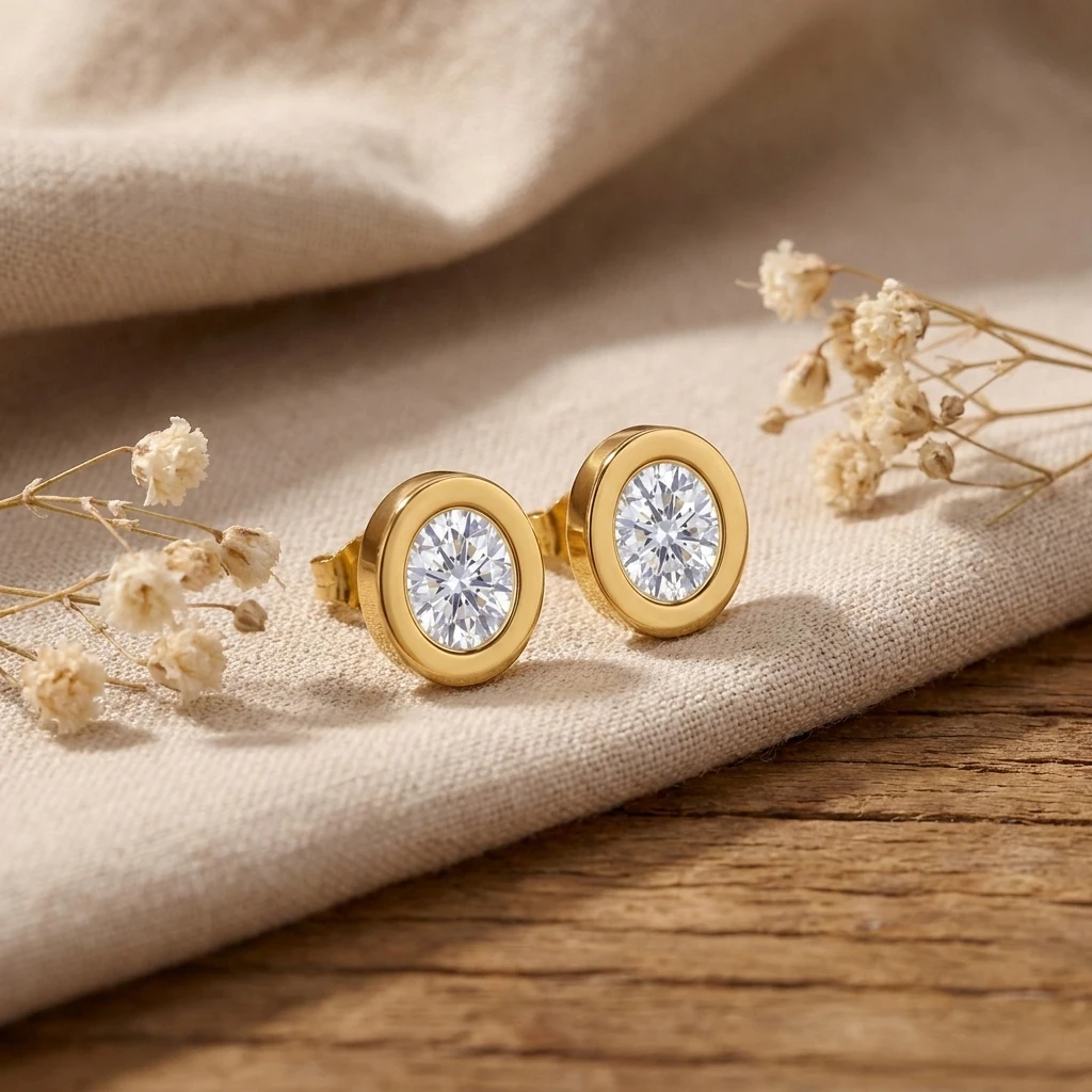 Minimalistische Edelstahl Geometrische Kleine Ohrstecker für Frauen Vergoldete Quadratische Zirkonia-Ohrringe Täglicher Schmuck – Detail 7