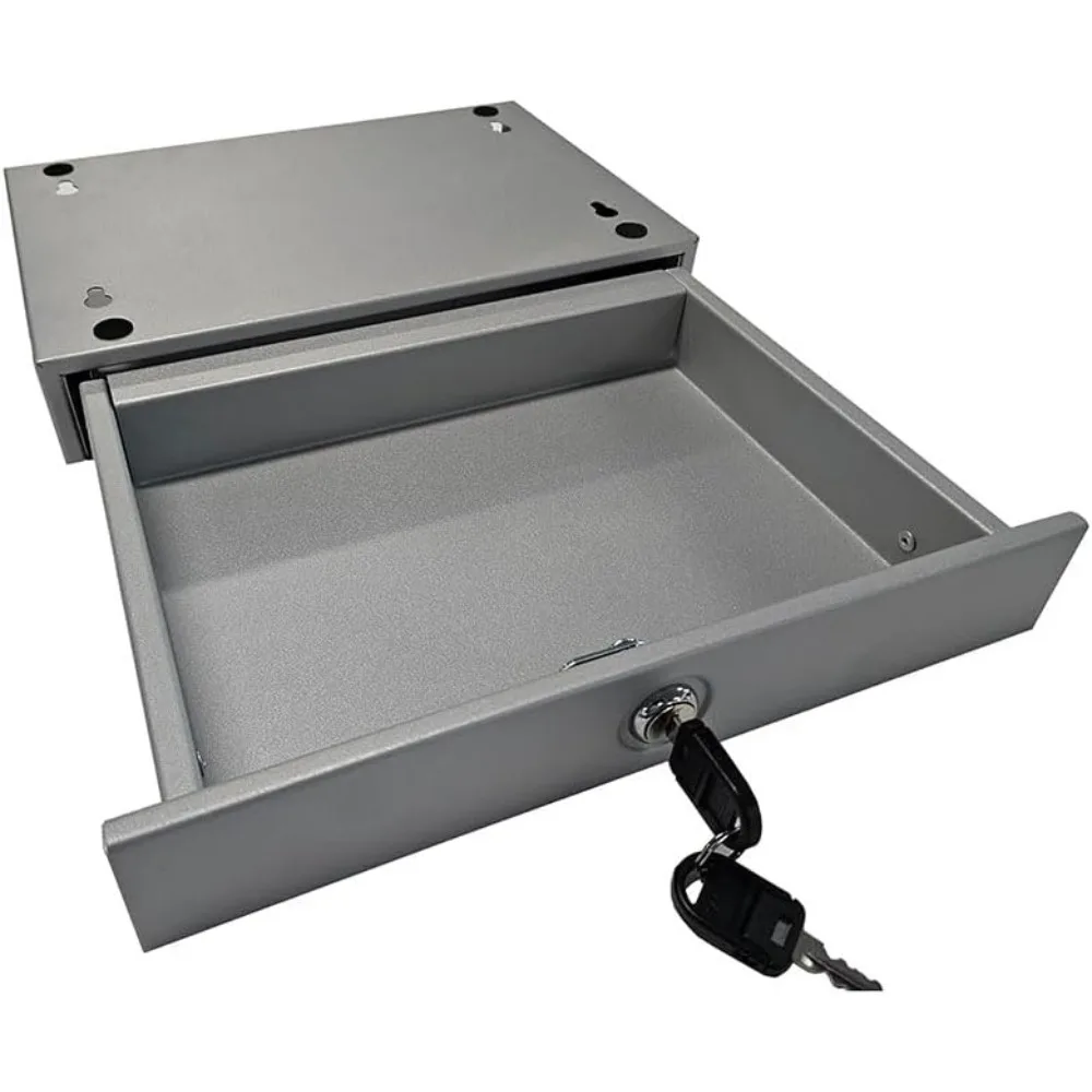 Kleine Schublade unter der Oberfläche aus Metall mit gebürstetem Silber-Finish – sichere Aufbewahrungslösung