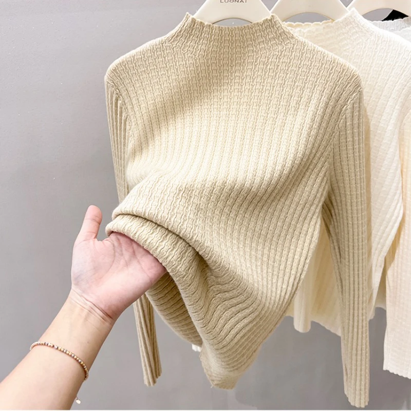 

Women Sweater Fashion Versatile Top Women's Knitted Turtleneck Collar Pullover 2025 Autumn Winter New Solid Color Long Sleeves