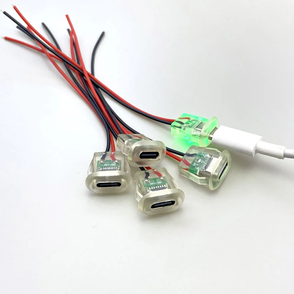 Type-c 2P glue injection direct pressure mother seat transparent with lamp oval charging port car electric vehicle connector