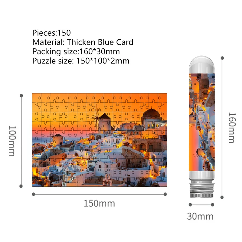 150 sztuk Mini probówka puzzle Santorini o zachodzie słońca zabawka dekompresyjna lodówka gra logiczna dekoracja rodzinna
