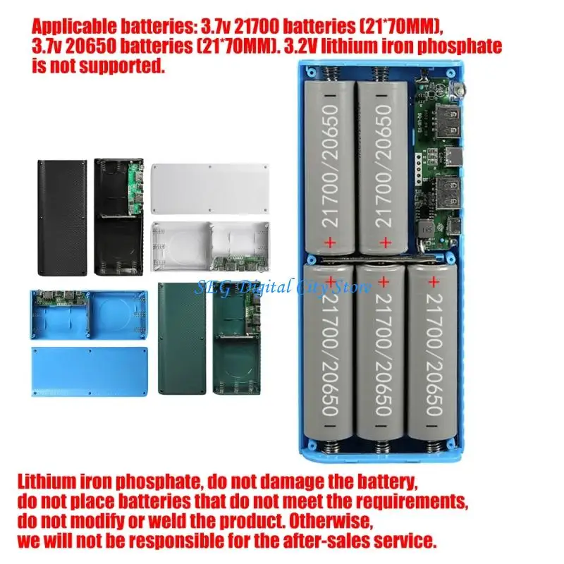 

U75B 5Slots 20650 Battery Powerbank Case Plastic Shell DIY Mobile Chargers Box Without Soldering Design Easy Assembly