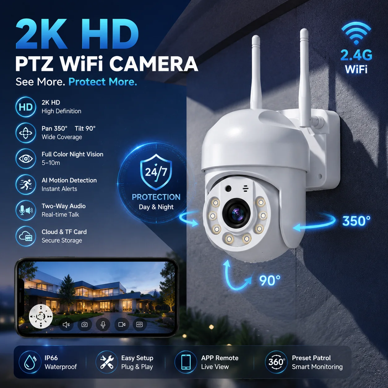 Smart Home Cctv Camera - Telecamera di Sicurezza PTZ AI 5MP