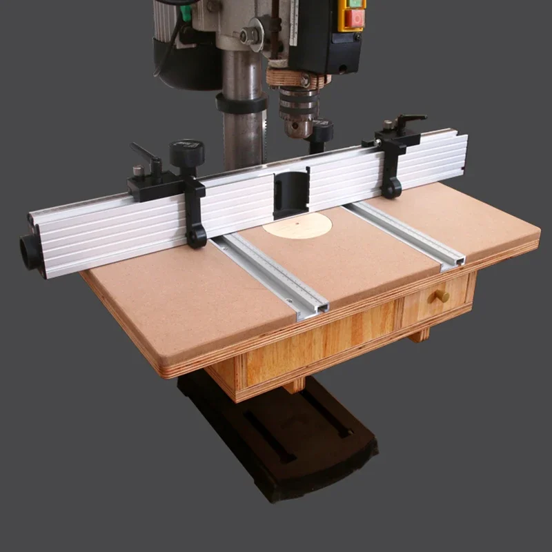 Drill Press Table Fence, Woodworking Adjustable Fence&Stop Block For DIY Assisted Repetitive Positioning w/Dust Collection Port
