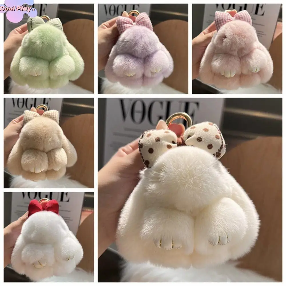 

Fashion Hair Bow Rabbit Fur Keychain Pompoms Cute Fluffy Bunny Keychain Bag Charm Alloy Ring Plush Rabbit Key Ring Jewelry Gifts