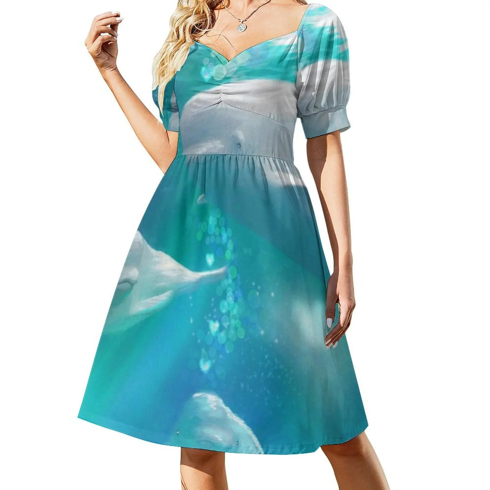 Blue Family Sexy Vacation Dress For Women Beach Party Birthday Mini Dress Whales Whale Undersea Belugas Lemuria Female Clothing