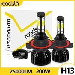 2pcs H13 LED Car Headlight Bulbs 25000LM 200W H13 9008 High Low Beams Auto lamp 12V 4-sided COB 360 Degree Lighting 6000K 8000K
