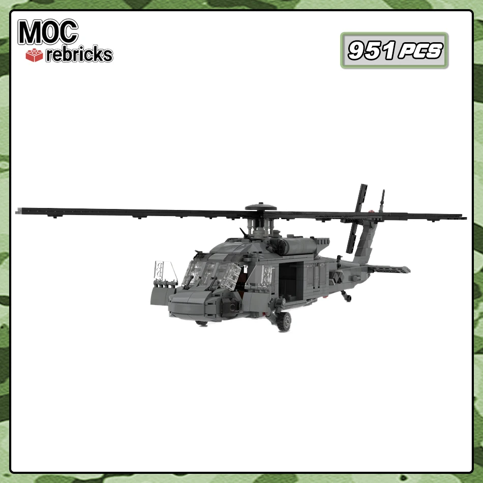 MOC-198409 Weapon Series UH-60 Black Hawk Army Armed Transport Helicopter Model Bricks DIY Building Blocks Puzzle Toys For Kids