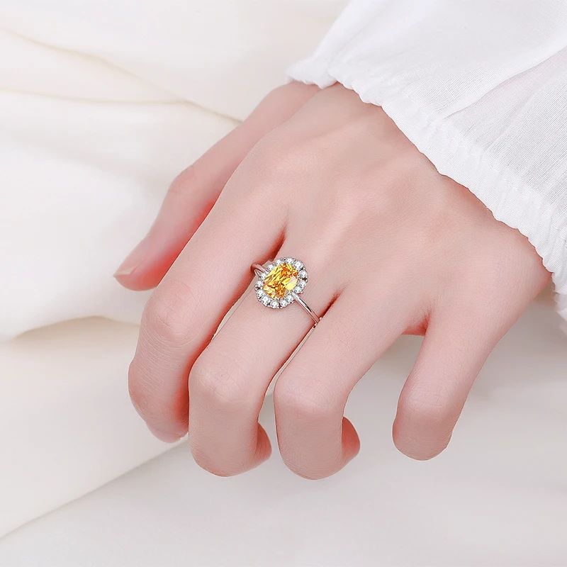 2022 NEW Exquisite Citrine Ring For Women Yellow Gold Real S925 Silver Crystal Diamond Engagement Valentine\'s Day Gift Jewelry