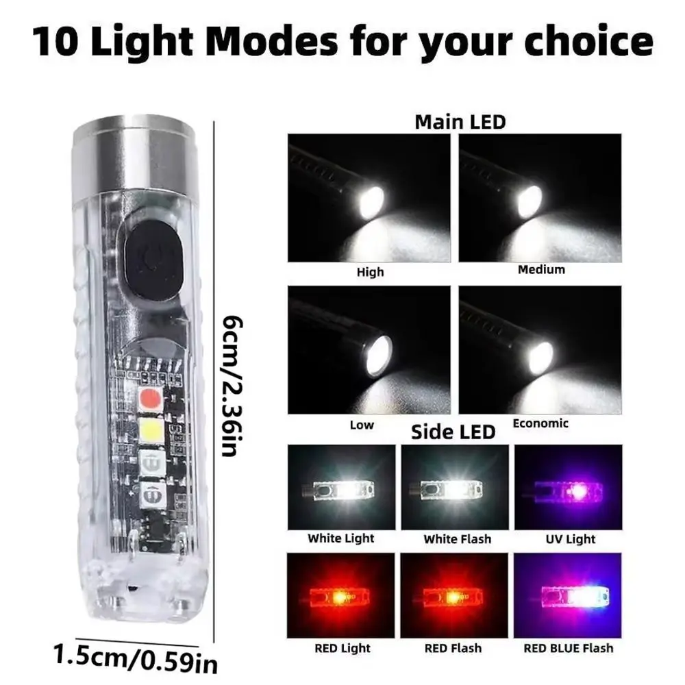 Waterproof Mini Keychain Flashlight 10 Modes Pocket Portable Torch Light Magnetic Base Lightweight LED Magnetic Flashlight