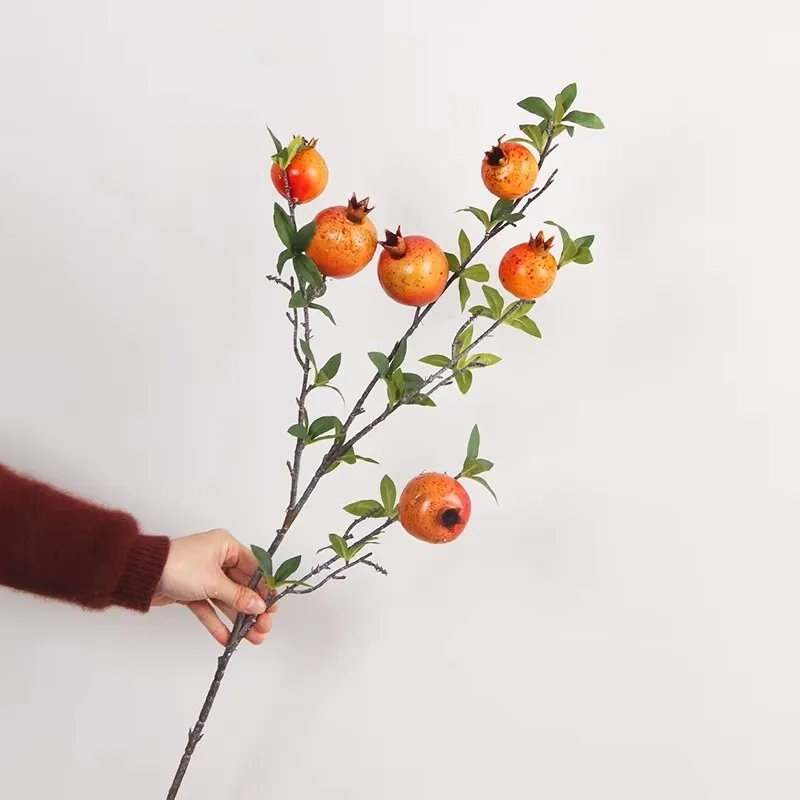 Pomegranate fruit branch artificial flowers 6-Fruit flores artificiales for home wedding decor outdoor garden decoration flores