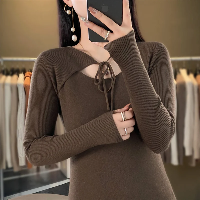 Women's boutique high-end shawl collar sweater knitted cashmere sweater Women's pullover long sleeved new cashmere sweater