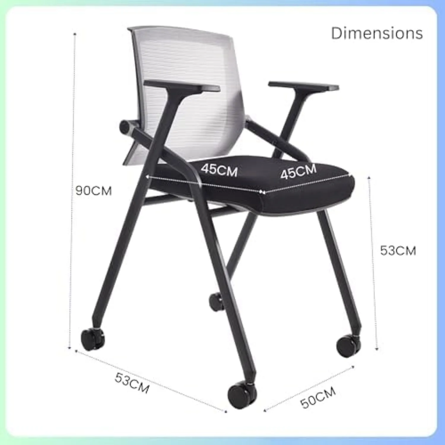 Conference Room Chairs, Folding Office Desk Chair with Lumbar Support and Sliding Armrest with Casters, Stackable