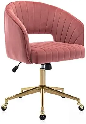 

Velvet Office Desk Chair, Desk Chair with Wheels & Gold Base, Swivel Vanity Chair for Bedroom, Office, Vanity Study (Black)