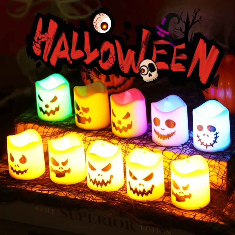 Halloween Led Pumpkin Candle Light Glowing Electronic Lamp Halloween Party Home Decoration Haunted House Horror Atmosphere Props