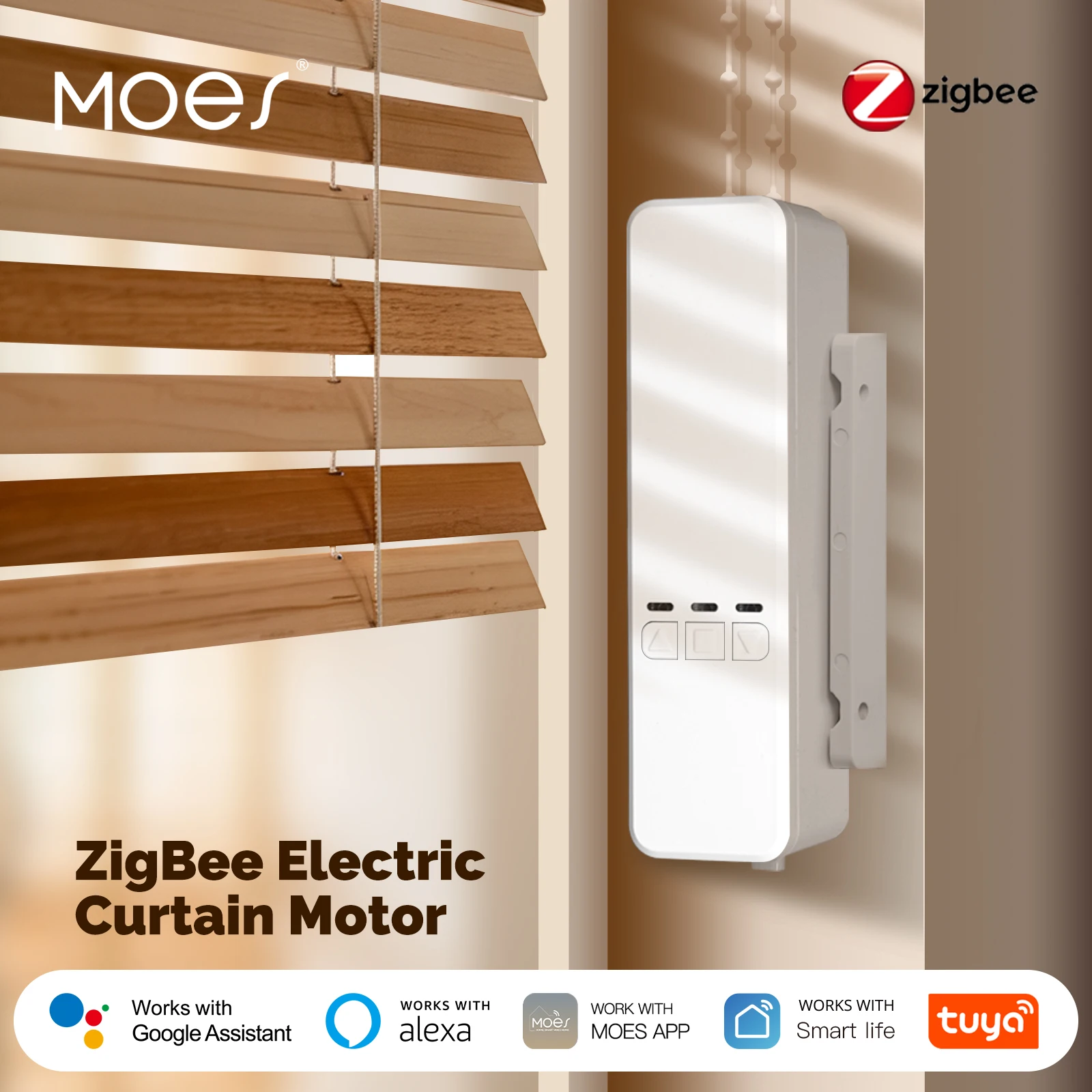 MOES ZigBee Electric Curtain Motor Tuya APP Voice Timing Control Motor for Roller Zebra Venetian Vertical Honeycomb Blinds