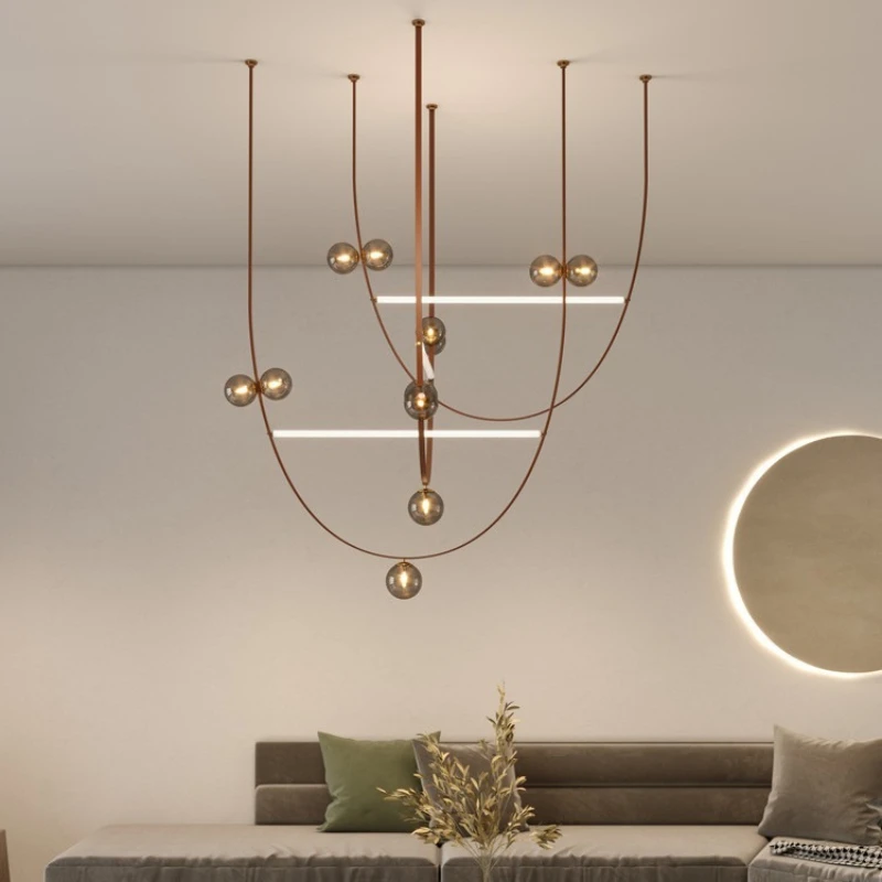 Italian Designer Pendant Light Creativity Leather Suspension Luminaire Villa Staircase Restaurant Luxury Home Decoration Fixture