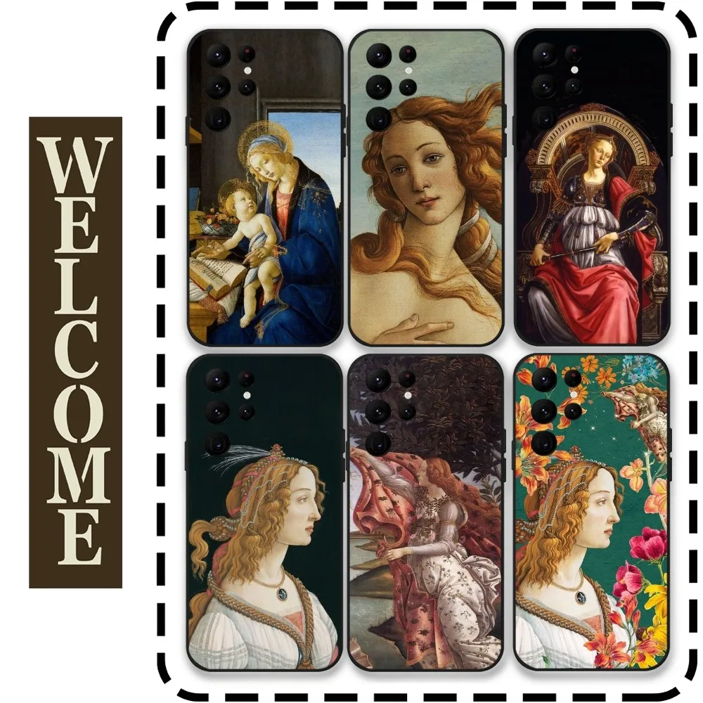 

S-Sandro B-Botticelli art Phone Case for Samsung Galaxy S24 Ultra S22 S23 Ultra S21 S20 5G Protective Silicone TPU Funda