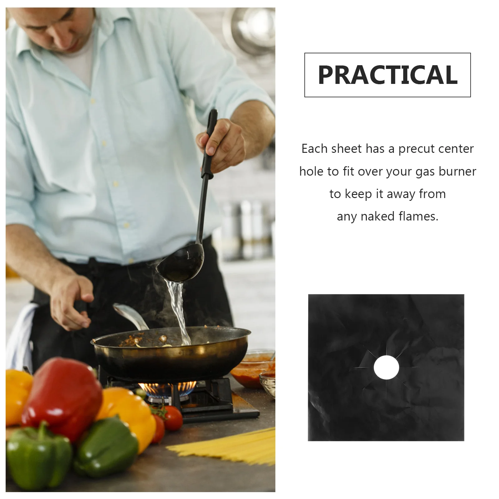 

1Pcs Universal Heavy Duty Gas Hob Protector Sheets Non-Stick Oven Liner Durable Reusable Easy Clean Precut Center Hole