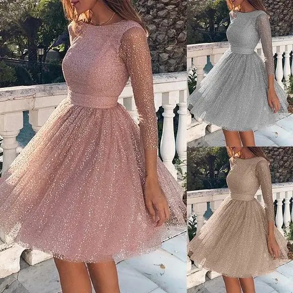 

Bridesmaid Dress Long Sleeve Backless Evening Dresses Elegant Formal Short Evening Gown for Wedding Party Shiny Club Dress 2022