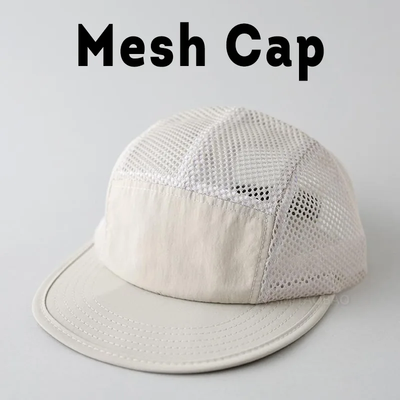 5 Panel Mesh Jet Cap Men Women Workwear Streetwear Flat Brim Camp Hat Breathable Quick Dry Outdoor Tactical Summer Baseball Cap