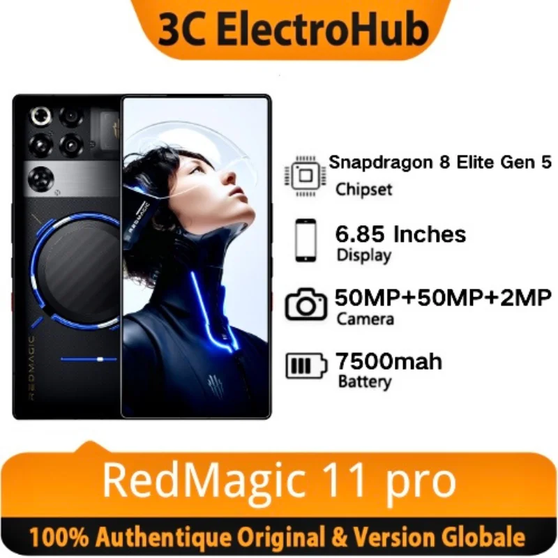 هاتف ألعاب RedMagic 11 Pro 5G الإصدار العالمي 6.85" معالج Snapdragon 8 Elite Gen 5، بطارية 7500mAh، كاميرا 50MP، دعم NFC