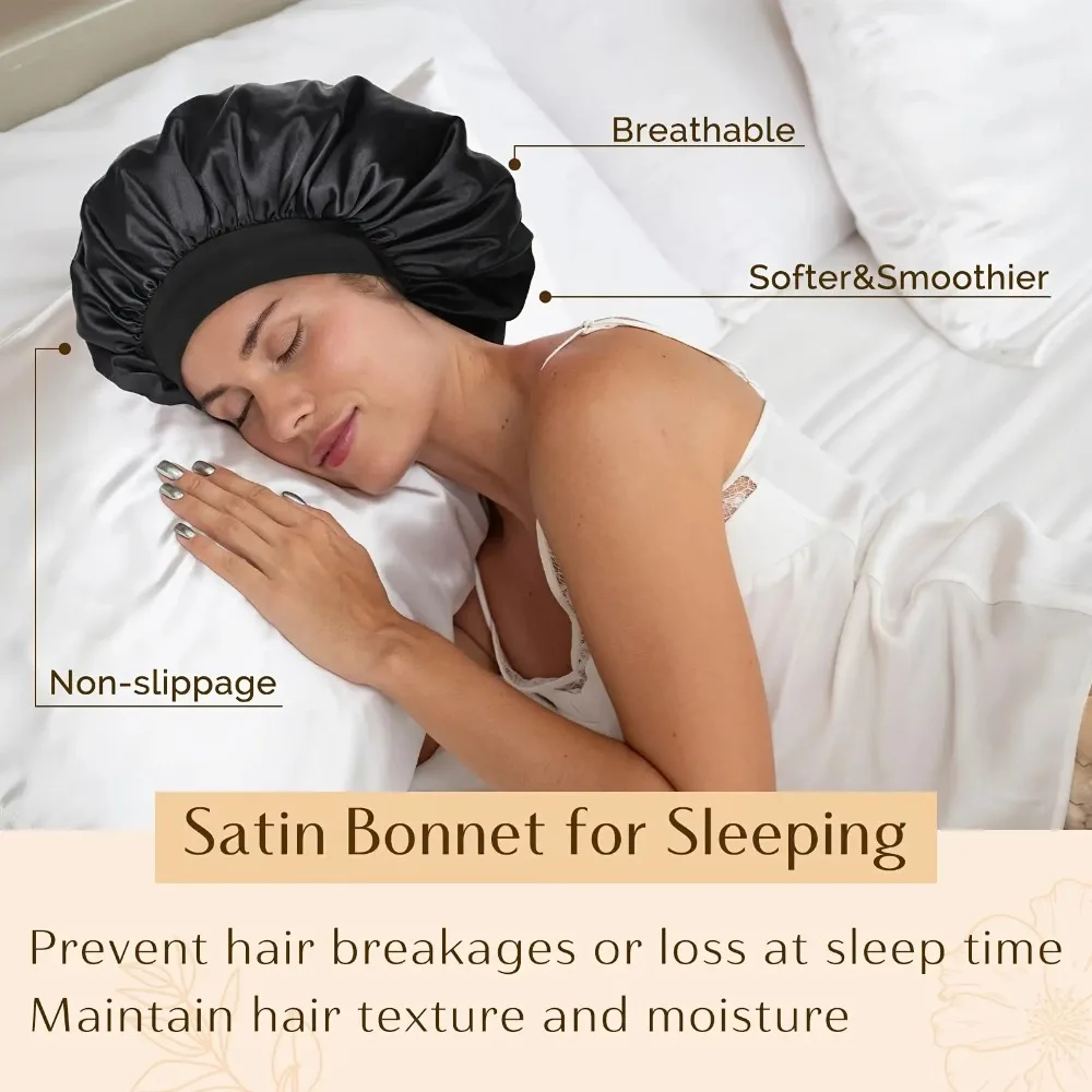 Silk Bonnet for Women Sleeping Satin Night Cap Soft Elastic Band Breathable Hair Wrap Headwear Curly Natural Long Braid Cover