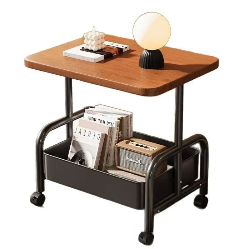 

Movable double-layer coffee table trolley side table living room sofa storage with wheel tea table bedroom shelf