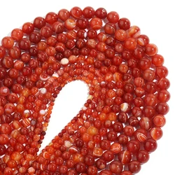 1 Strand Natural Stone Red Striped Agate Bead Round Gem Loose Beads for Jewelry Making Bracelets DIY Accessories 4/6/8/10/12mm