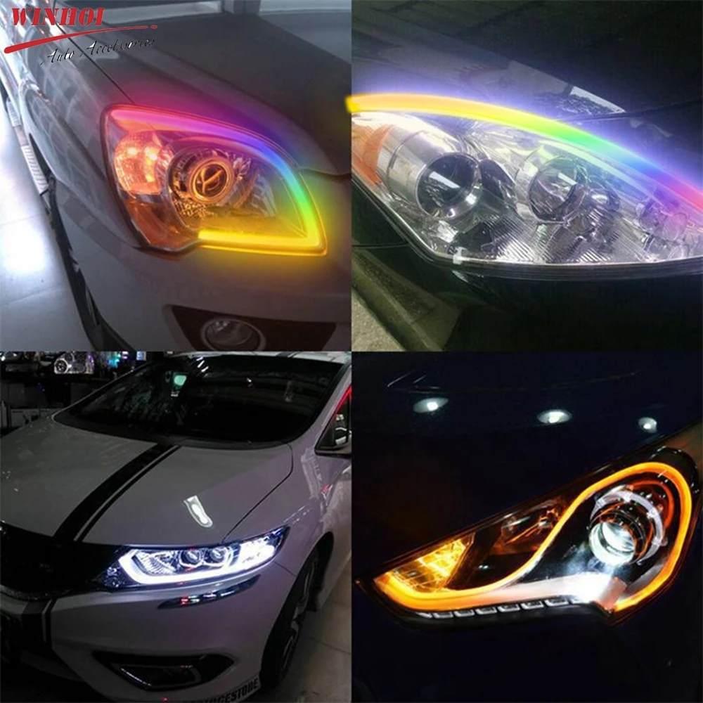 Car Headlight Drl Strip RGB Scan Start Sequential Neon Led Strips Daytime Running Lights with Turn Signal Auto Lights Assembly view 6