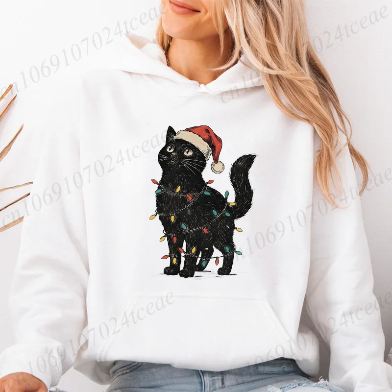 

Autumn Winter Hooded Coats Cute Cat Christmas Fashion Women Long Sleeve Hoodies Sweatshirts Casual Streetwear Sweatshirts Tops