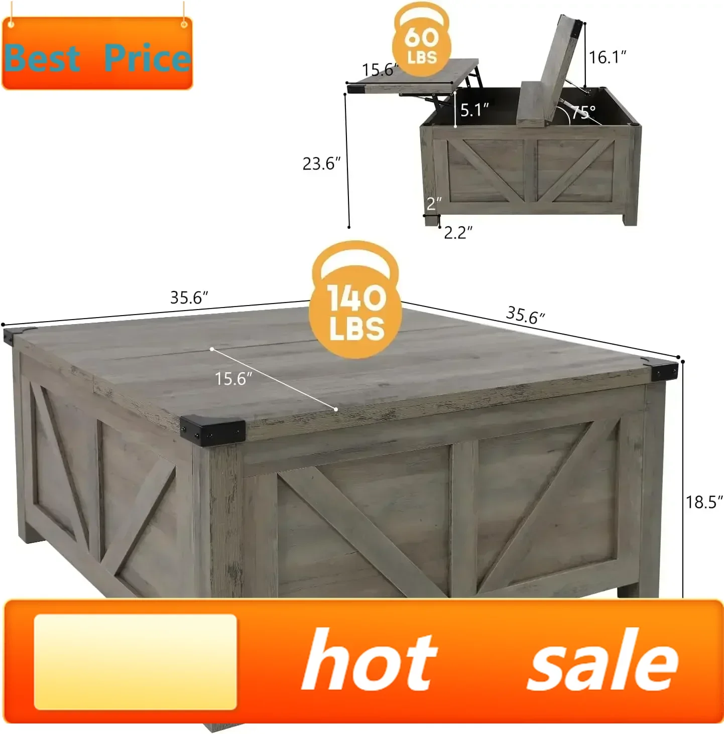 

Хит продаж: Журнальный столик-трансформер в стиле фермерского дома с подъемной столешницей и большим скрытым отсеком для хранения, для гостиной, спальни, домашнего офиса