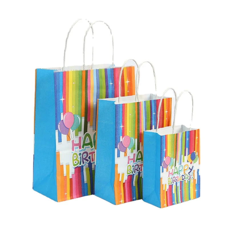 

12pcs Portable White Paper Bags for Shopping Gift Bag for Happy Birthday Party Supplies Decoration Multi-size Favor Packaging