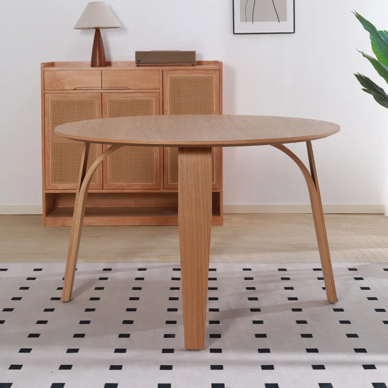 Round dining table Italian light luxury solid wood round table wabi sabi retro simple rectangular dining table