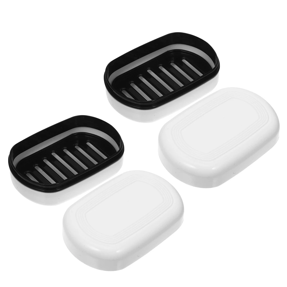 

2pcs Double Layer Drain Soap Holder Pp Container Leak Proof For Travel Bathroom Household Lightweight Portable With Lid Soap